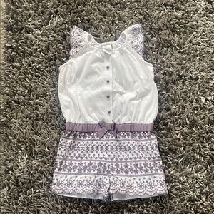 Girls' White and Purple Lace Romper